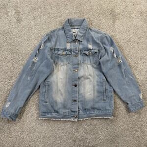 Between Us Distressed Denim Jacket S Light‎ Wash Button Front Trucker Casual